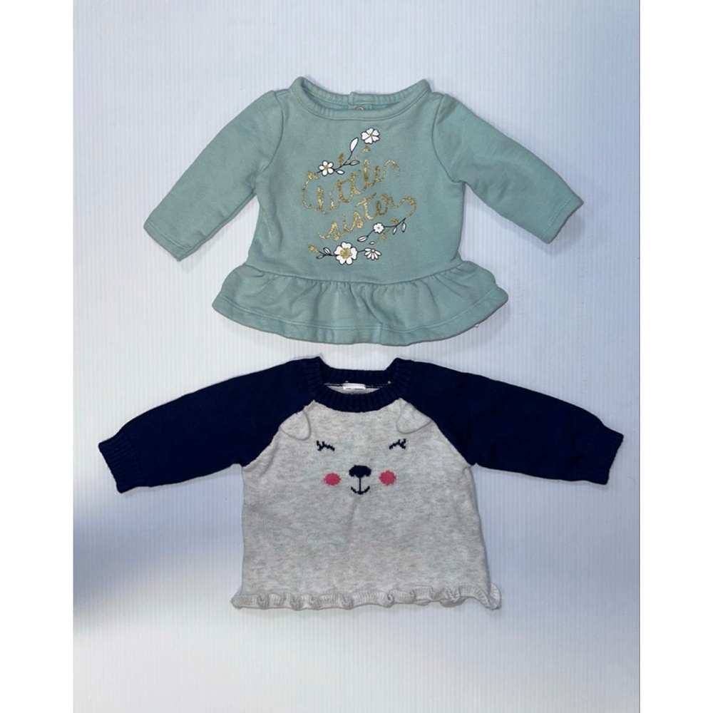 Lot of 2Baby Girl Carter's 0-3M Mint Green 3M Gray Navy Blue Sweaters